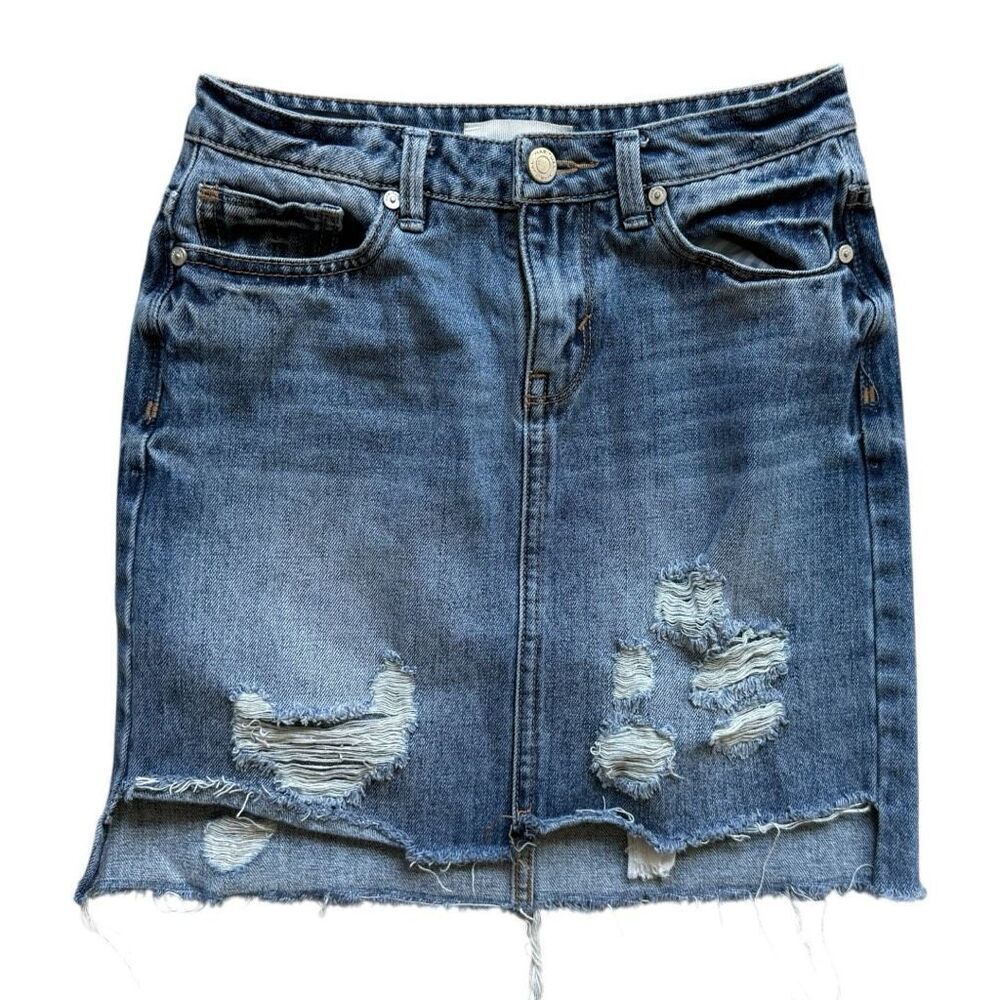 Youth Girls Habitual Girl Distressed Mid Rise Mini Denim Jean Skirt - Sz 12